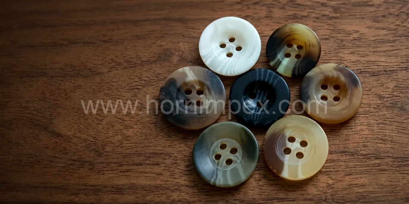 Premium Buffalo Horn Buttons Manufacturer and Exporter in India supplying natural handcrafted horn buttons worldwide