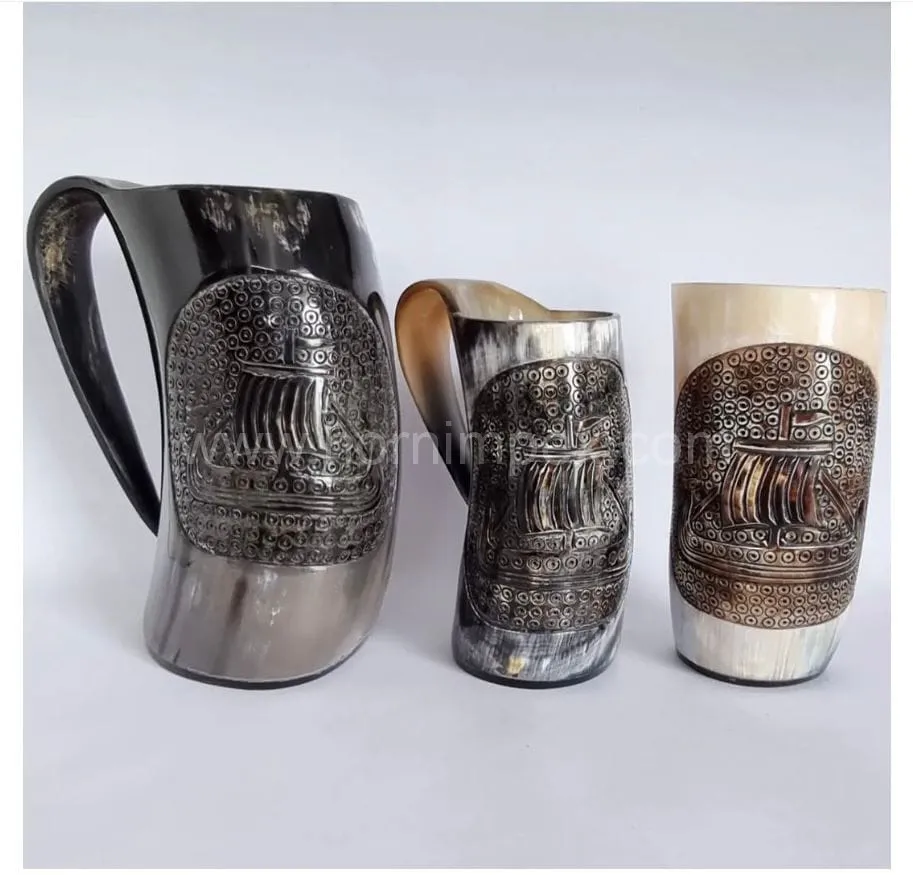 Viking Drinking Horn Mugs With Traditional Carving – Bulk Supply & Export from India - Buffalo Viking Drinking Horns - image 1