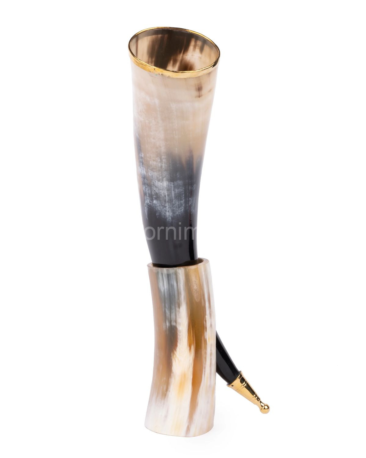 Natural Buffalo Horn Showpiece – Golden Tipped with Stand – 12 Inches Decorative Accent | HornImpex - Buffalo Viking Drinking Horns - image 1