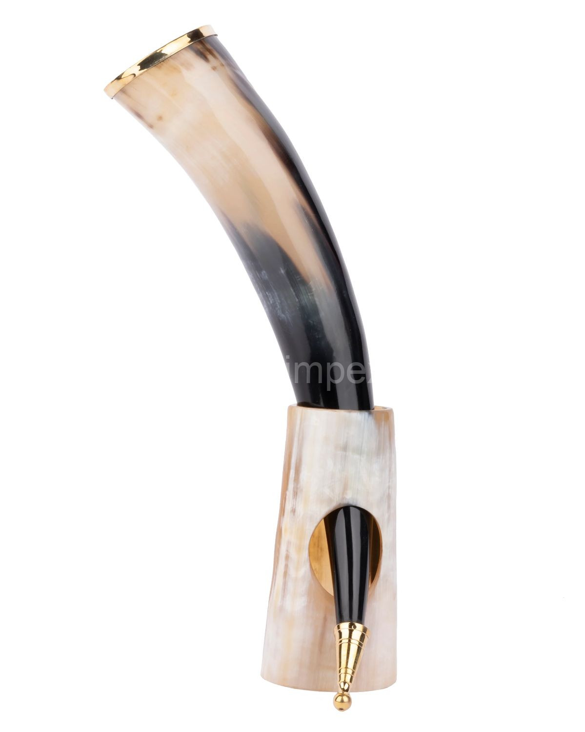 Natural Buffalo Horn Showpiece – Golden Tipped with Stand – 12 Inches Decorative Accent | HornImpex - Buffalo Viking Drinking Horns - image 2