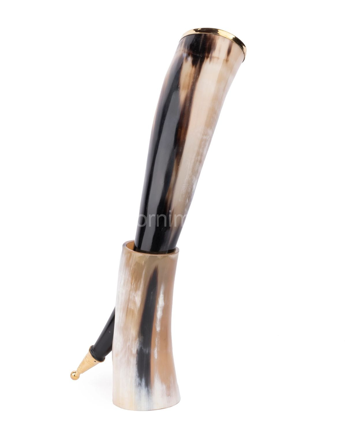 Natural Buffalo Horn Showpiece – Golden Tipped with Stand – 12 Inches Decorative Accent | HornImpex - Buffalo Viking Drinking Horns - image 3