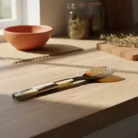 Buffalo Horn Serving Spork with Bone Handle – Handmade & Polished Salad Server - Second View