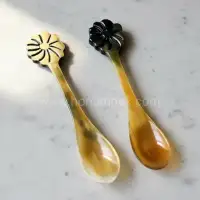 Buffalo Horn Spoon with Carved Floral Handle – Handmade & Polished Export Quality - Front View