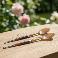 Buffalo Horn Spoon with Metal Handle – Handmade & Polished Export Quality - Front View