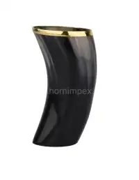 Handcrafted Buffalo Horn Drinking Cup with Brass Rim - Second View
