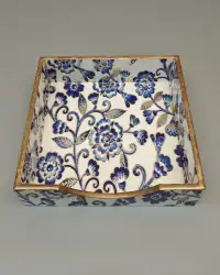 Handcrafted Wooden Napkin Holder Tray – Elegant Floral Inlay Design for Export - Front View