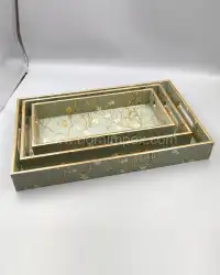Decorative Serving Tray Set Green & Gold - Front View