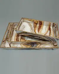 Luxury Serving Tray Set – Brown Marble Design  - Front View