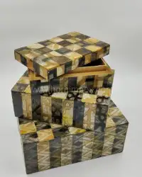 Rectangular Horn Jewellery Box – 8 Inch (Polished Resin, Check Pattern) - Second View