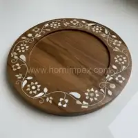 Luxury Handcrafted Wooden Serving Tray with Mother-of-Pearl Floral Inlay - Second View