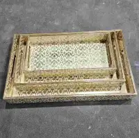 Luxury Golden Serving Tray Set – Handcrafted Horn & Bone Alternative - Front View