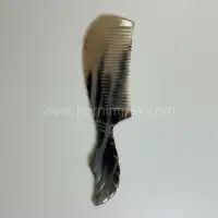 Artisan Natural Horn Comb Featuring Intricate Feather Carving | HornImpex - Second View