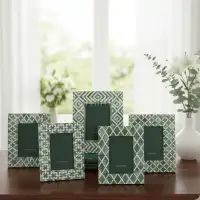 Handcrafted Green Geometric Bone Inlay Photo Frame - Sambhal Exporter - Front View