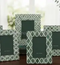 Handcrafted Green Geometric Bone Inlay Photo Frame - Sambhal Exporter - Second View