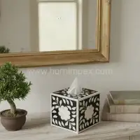 Handcrafted Black Mother of Pearl & Bone Inlay Square Tissue Box Cover | Authentic Indian Home Decor - Second View