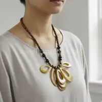 Artisan Handcrafted Natural Horn Bead Statement Necklace | Ethical Indian Jewelry - Second View