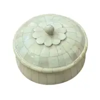 Handmade Natural Bone Inlay Round Lidded Box | Minimalist Floral Accent Decor | HornImpex - Second View