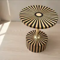 Luxurious Black & White Bone Inlay Side Table | Sunburst Pattern | HornImpex - Front View