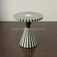 Black & White Bone Inlay Striped Accent Table | HornImpex - Front View