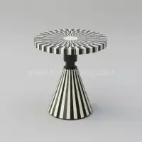 Black & White Bone Inlay Striped Accent Table | HornImpex - Second View