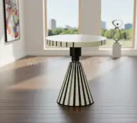Handcrafted Black and White Stripe Bone Inlay Side Table | Sambhal Export Quality - Second View