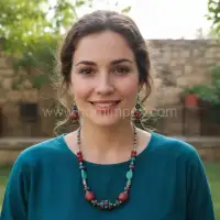 Handcrafted Indian Bone & Horn Statement Necklace and Earring Set | Red Turquoise Ethnic Jewelry - Second View