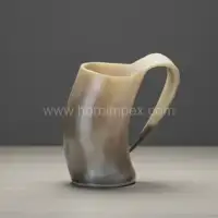 Handmade Natural Horn Mug with Handle – Authentic Viking Style Drinking Cup by HornImpex - Front View