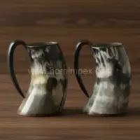 Handmade Natural Buffalo Horn Drinking Mug with Handle | Viking Style Ox Horn Beer Tankard by HornImpex - Front View