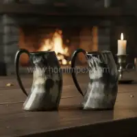 Handmade Natural Buffalo Horn Drinking Mug with Handle | Viking Style Ox Horn Beer Tankard by HornImpex - Second View