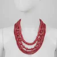Pink Wooden Bead Multi-Strand Statement Necklace – Wholesale & Export Quality - Second View