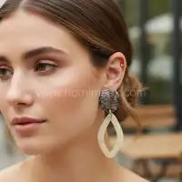 Wholesale Natural Horn Drop Earrings – Handmade & Export Ready - Second View