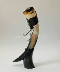 Leather-Wrapped Buffalo Horn Viking Drinking Horn - Front View