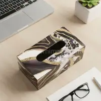 Luxury Marble Look Resin Tissue Box – Handmade Black & Gold Holder - Front View