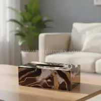 Luxury Marble Look Resin Tissue Box – Handmade Black & Gold Holder - Second View