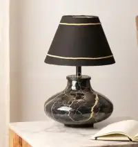 Handcrafted Buffalo Horn Table Lamp – Black Design, Wholesale Export - Front View