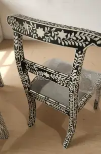 Wholesale Black & White Bone Inlay Dining Chair & Accent Side Table Set - Second View