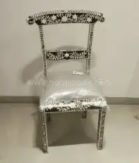 Wholesale Black & White Bone Inlay Dining Chair & Accent Side Table Set - Front View